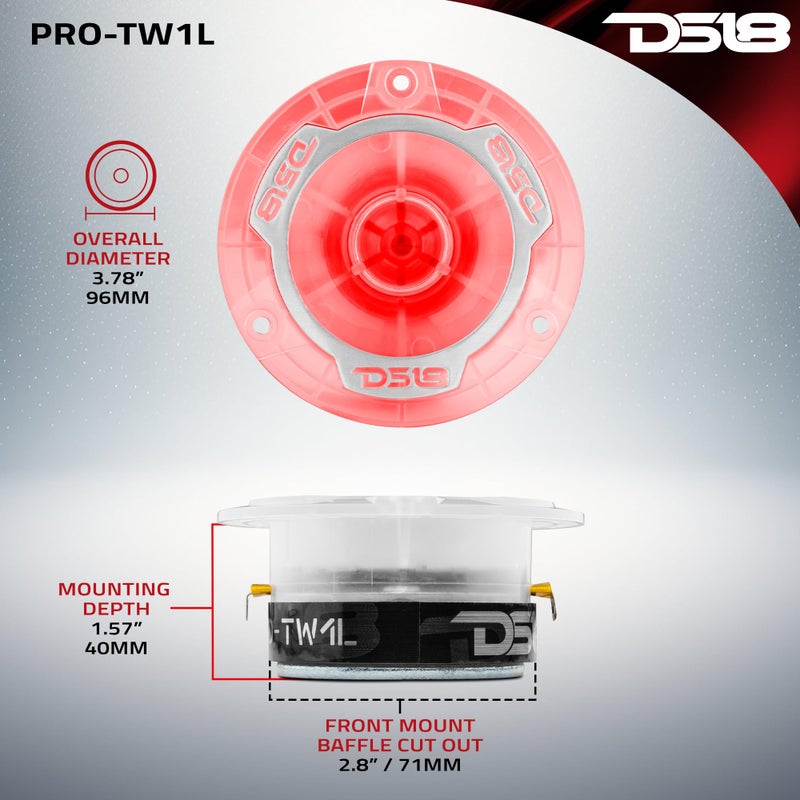 DS18 PRO-TW1L RGB Alluminum Super Bullet Tweeter - 1" Voice Coil, Polycarbonate Body and Bullet, 400W Max, 200W Rms, 4 Ohms, Built in Crossover - Pro Tweeters are The Best (2 Speakers) - Image 3